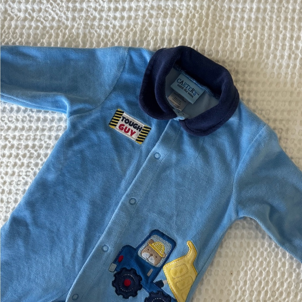 Vintage Carter's Light Blue 'Tough Guy' Construction One-Piece